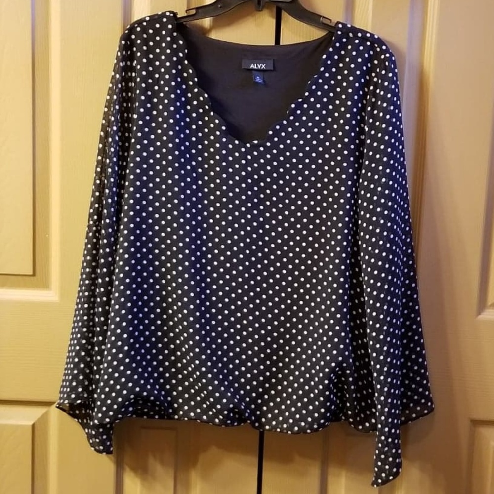 ALYX Elastic hemmed Flowy Sleeve Blouse Black & White Polka Dot SZ XL